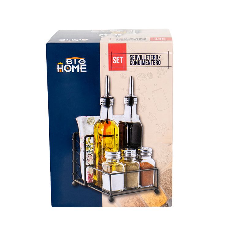Set de condimentos de vidrio 6 piezas Big Home con empaque
