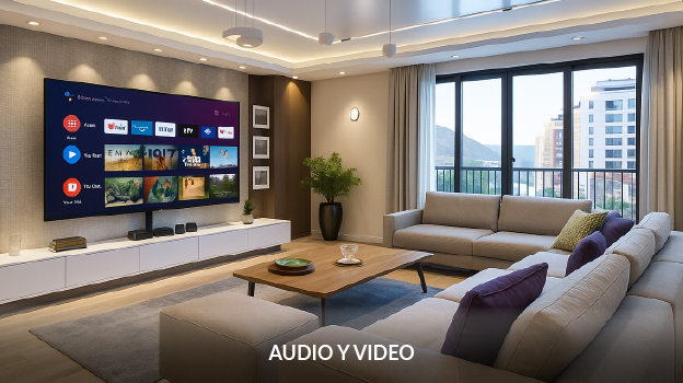 Televisores y equipos de audio para entretenimiento en el hogar